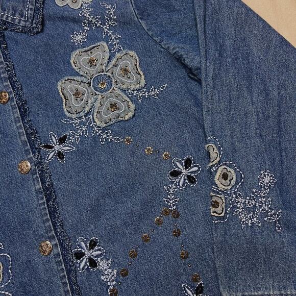 Keren Hart Floral Embroidered Denim Jacket Vintage Y2K Women's Medium Bohemian - Picture 4 of 12